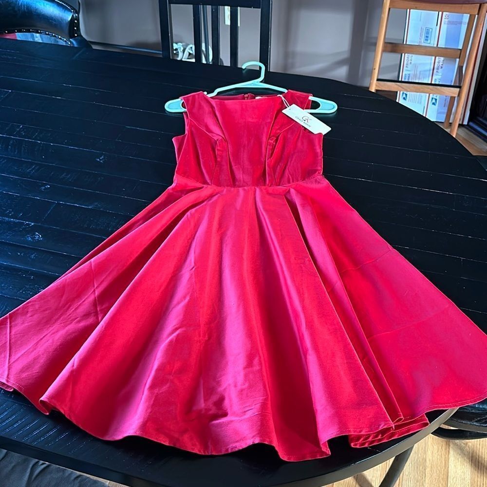 GRACE KARIN Boatneck Sleeveless Vintage RED Tea Dress with  - NWT! Size XS